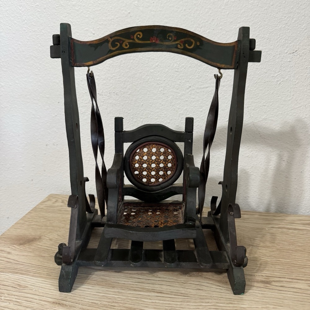 Primitive Antique Victorian Miniature Wooden Doll Swing Rattan‎ Wicker Gothic